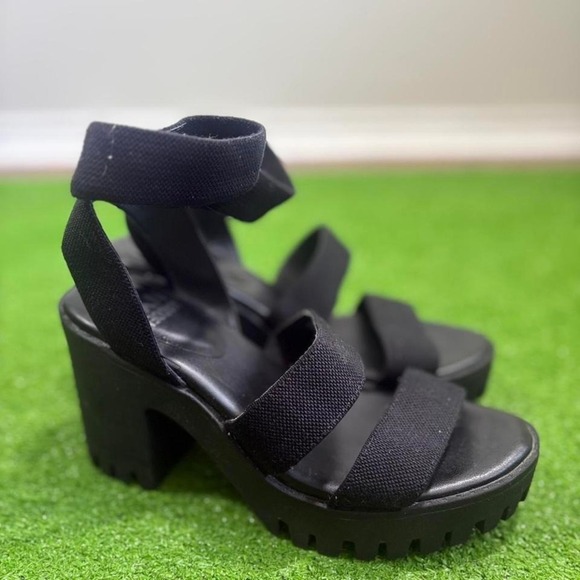 Madden Girl Women's 9 Black Faux Leather Chunky Open Toe Platform Sandals - Picture 1 of 7